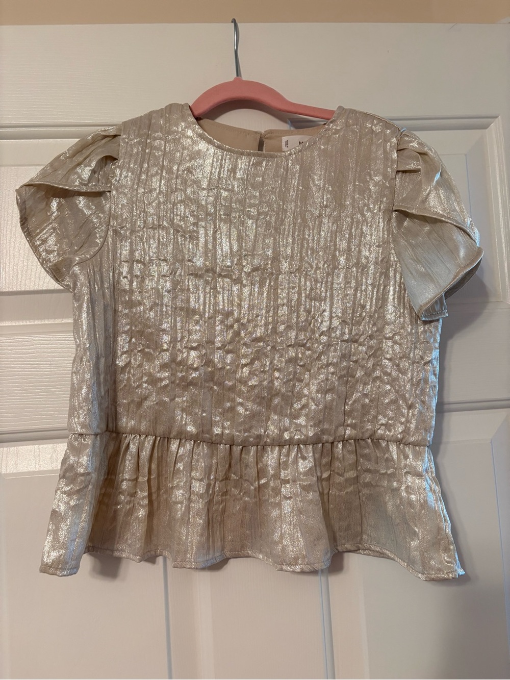 Metallic Cream Girls' Ruffle Hem Top